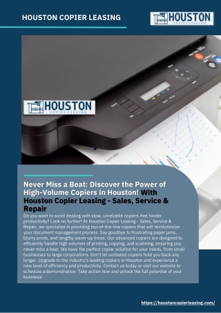 Never Miss a Beat: Discover the Power of High-Volume Copiers in Houston! With Ho