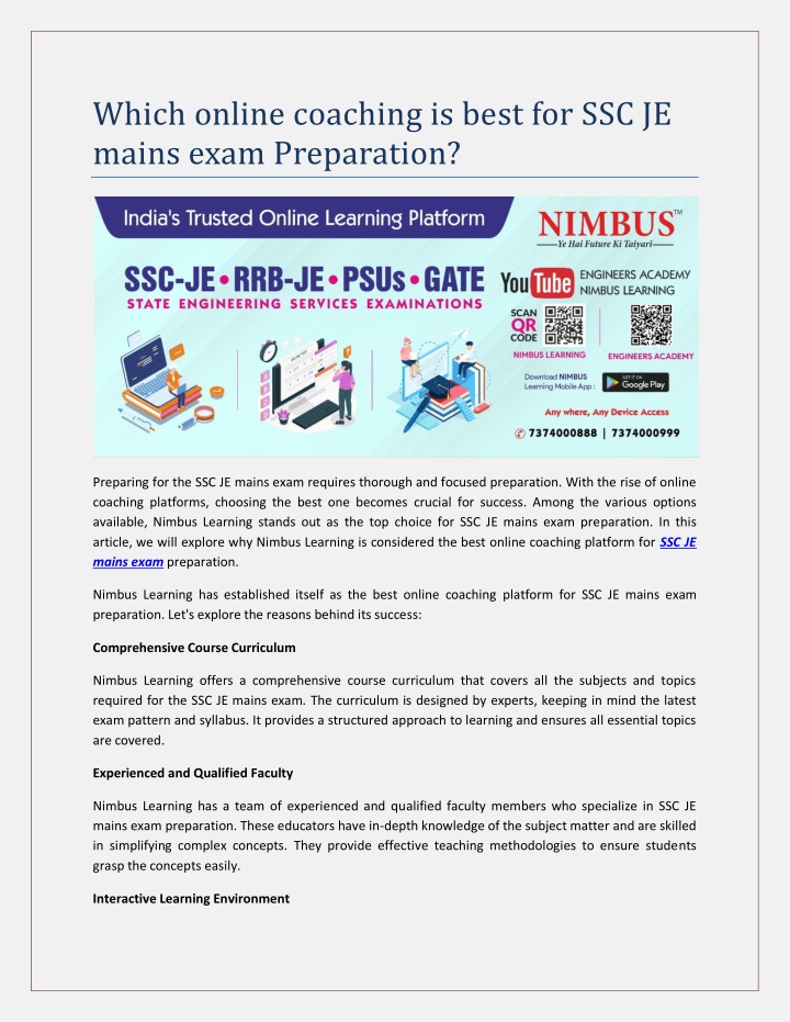 PPT Which Online Coaching Is Best For SSC JE Mains Exam Preparation 