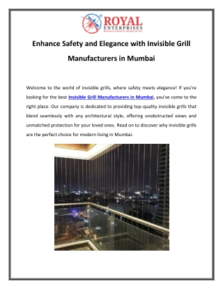 Enhance Safety and Elegance with Invisible Grill Manufacturers in Mumbai