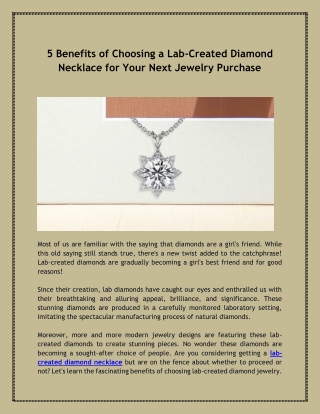 The Smart Choice: 5 Reasons to Choose a Lab Created Diamond Necklace
