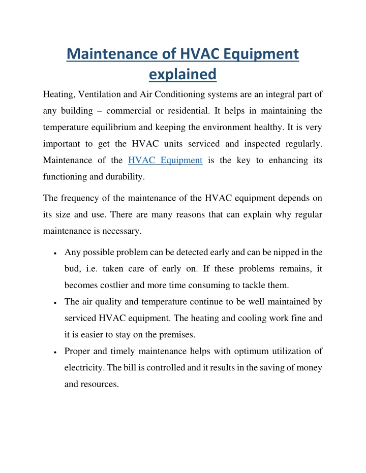 maintenance of hvac equipment explained