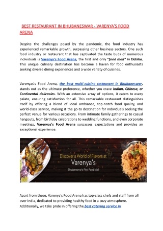 The Best Multi Cuisine  Restaurants in Bhubaneswar - Varenya's Food Arena