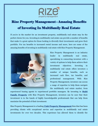 Rize Property Management - Amazing Benefits of Investing In Multifamily Real Estate