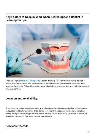 Key Factors to Keep in Mind When Searching for a Dentist in Leamington Spa