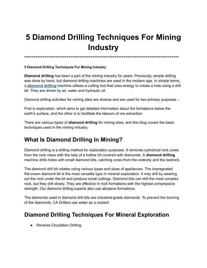 5 diamond drilling techniques for mining industry