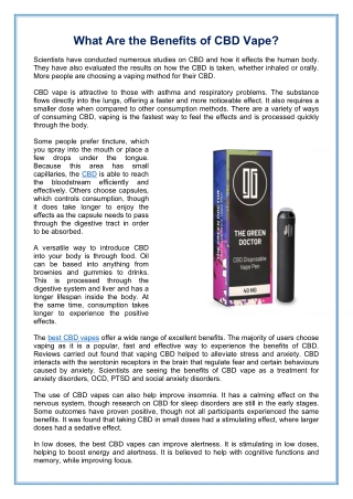 what are the benefits of cbd vape