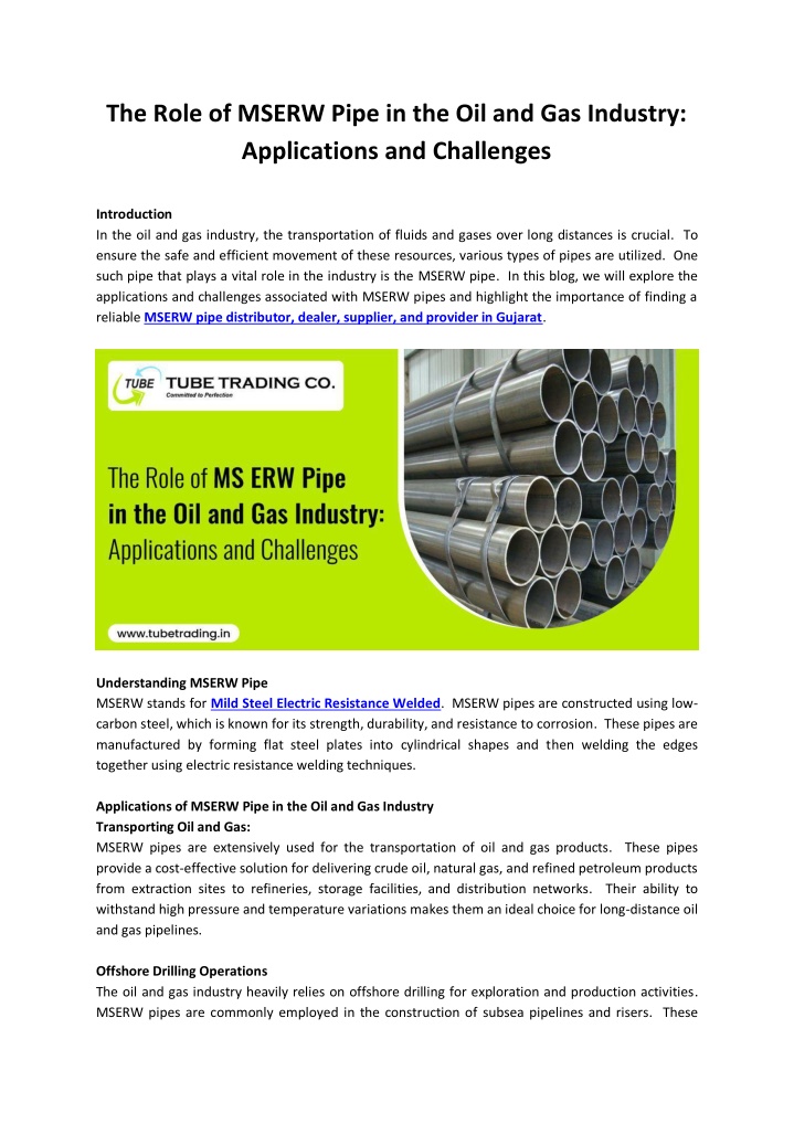 the role of mserw pipe