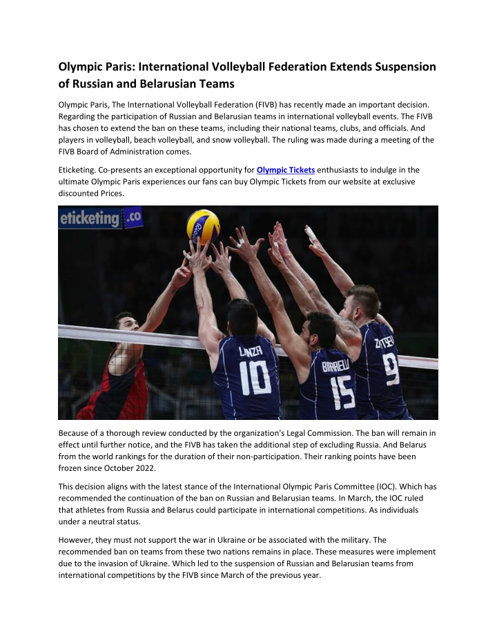 olympic paris international volleyball federation