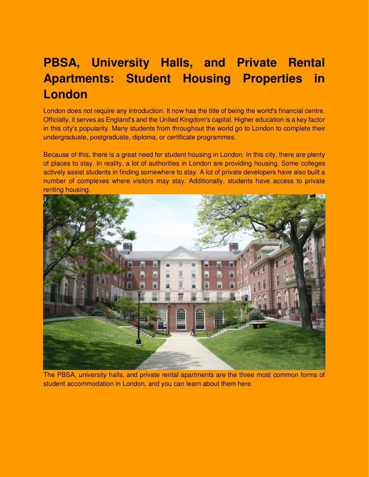 pbsa university halls and private rental