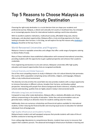 top 5 reasons to choose malaysia as your study