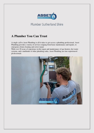 a plumber you can trust a single call to asset