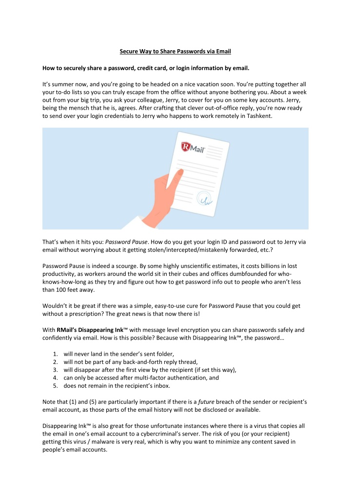 secure way to share passwords via email