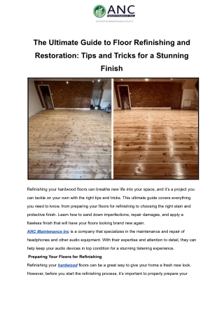 Guide to Floor Refinishing and Restoration: Tips and Tricks for a Stunning
