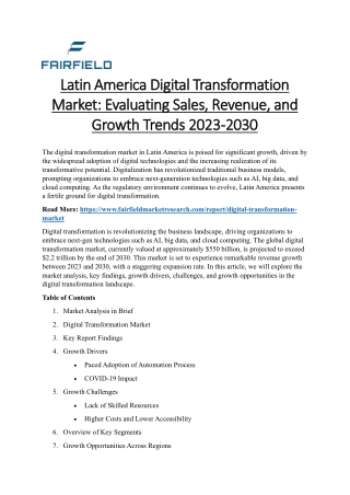 Latin America Digital Transformation Market Evaluating Sales, Revenue, and Growth Trends 2023-2030