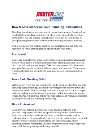 How to Save Money on Your Plumbing Installations