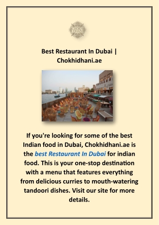 Best Restaurant In Dubai | Chokhidhani.ae