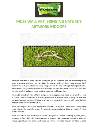 MOSS WALL ART BRINGING NATURE'S ARTWORK INDOORS