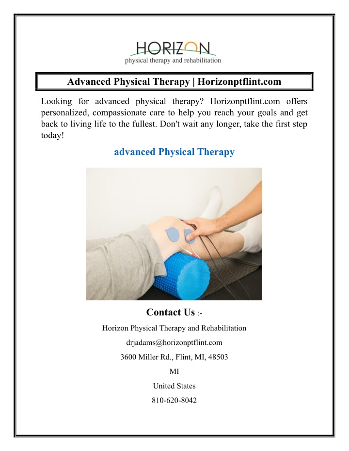 advanced physical therapy horizonptflint com