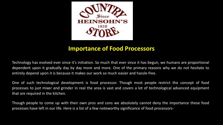 importance of food processors