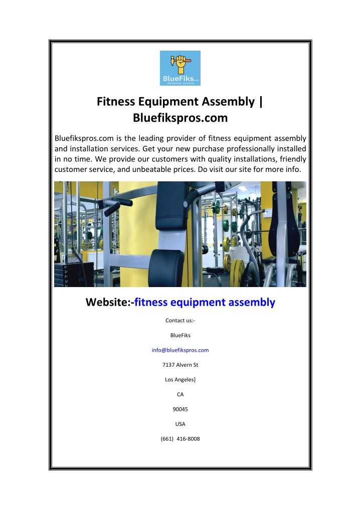 fitness equipment assembly bluefikspros com