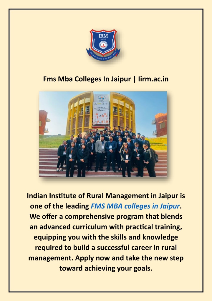 fms mba colleges in jaipur iirm ac in