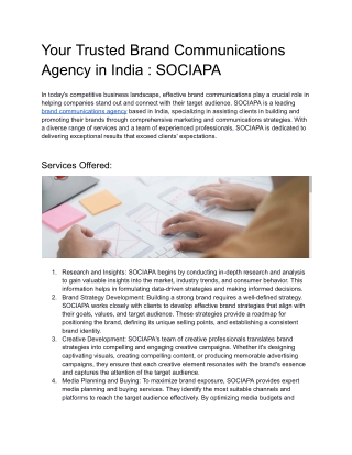 Your Trusted Brand Communications Agency in India : SOCIAPA