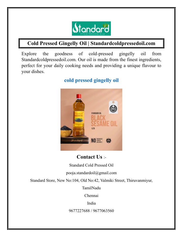 cold pressed gingelly oil standardcoldpressedoil