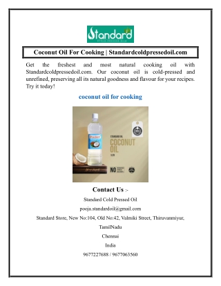 coconut oil for cooking standardcoldpressedoil com
