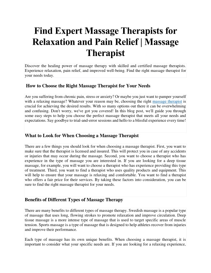 find expert massage therapists for relaxation