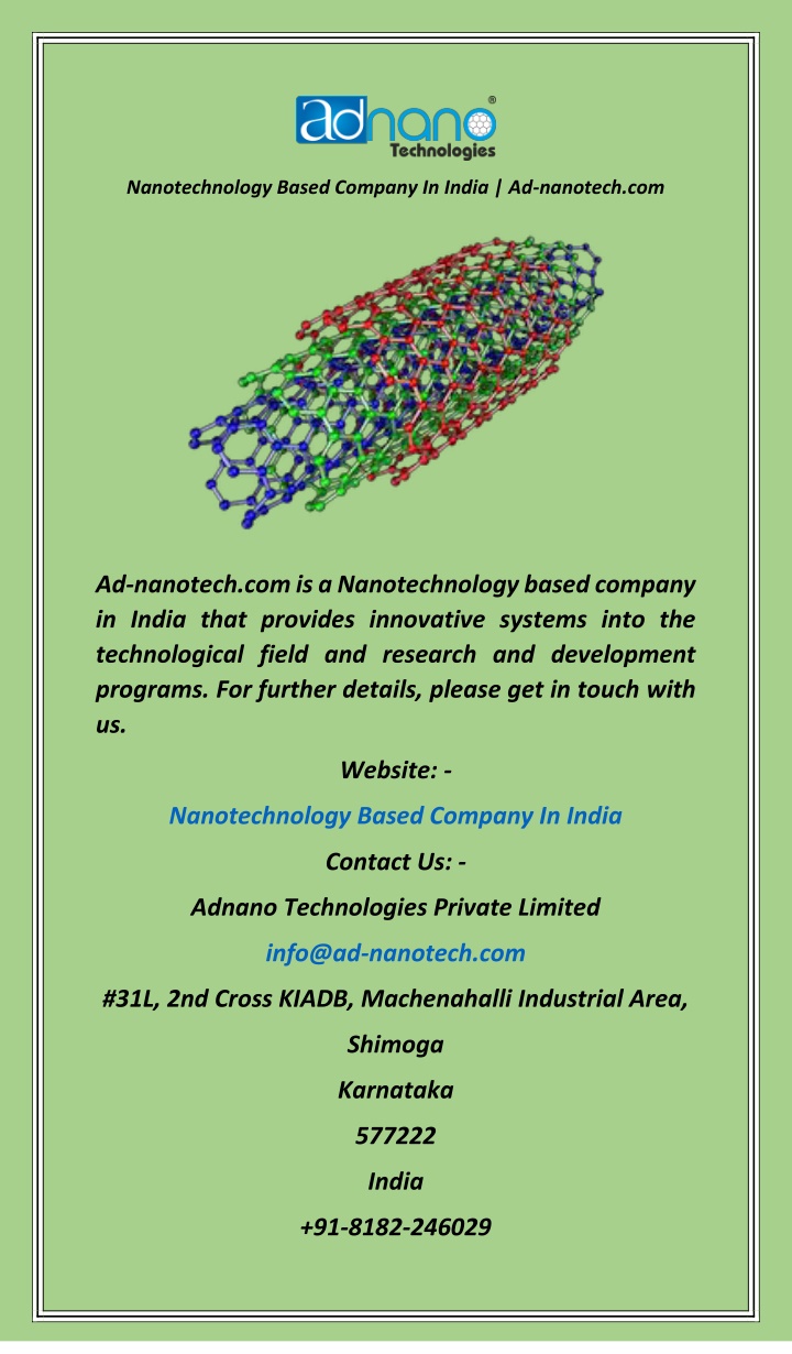 nanotechnology based company in india ad nanotech