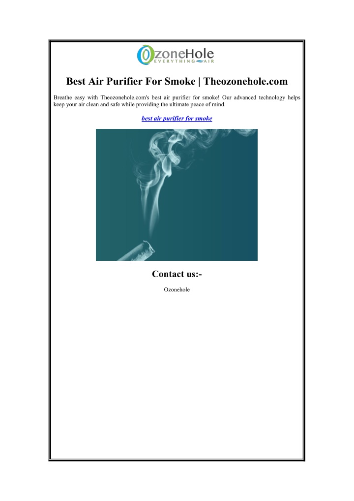 best air purifier for smoke theozonehole com