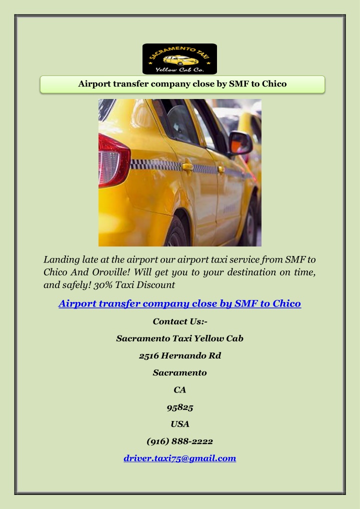 airport transfer company close by smf to chico