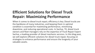 Efficient Solutions for Diesel Truck Repair: Maximizing Performance