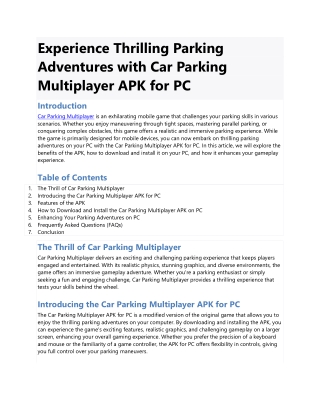 Experience Thrilling Parking Adventures with Car Parking Multiplayer APK for PC