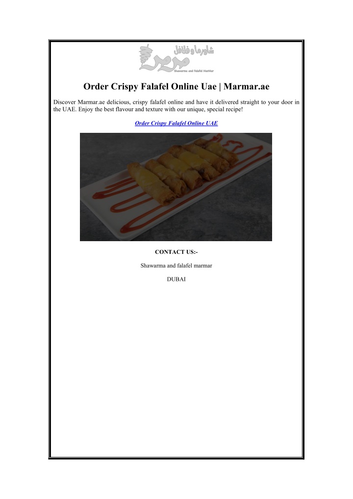 order crispy falafel online uae marmar ae