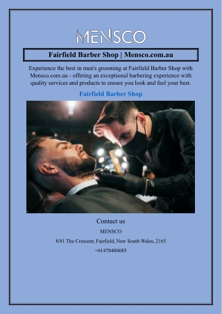 Fairfield Barber Shop  Mensco.com.au