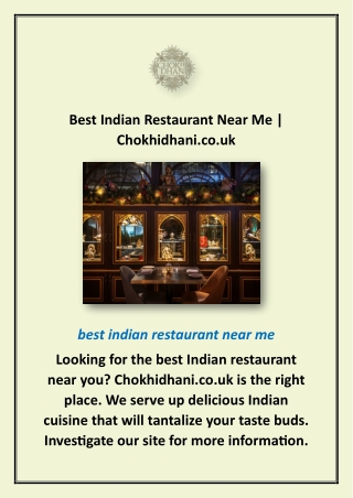 Best Indian Restaurant Near Me | Chokhidhani.co.uk