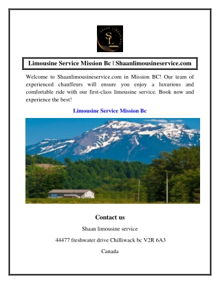Limousine Service Mission Bc  Shaanlimousineservice.com