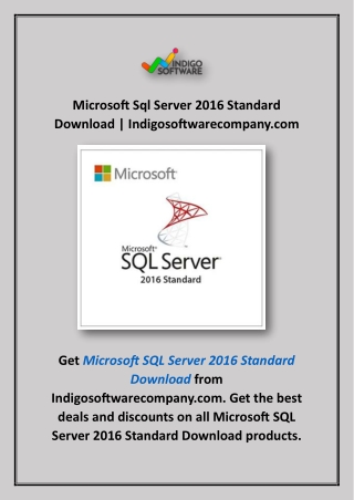 Microsoft Sql Server 2016 Standard Download | Indigosoftwarecompany.com