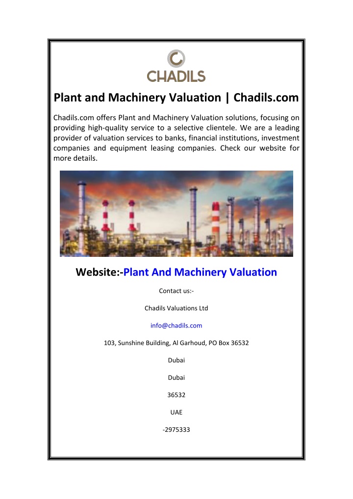 plant and machinery valuation chadils com