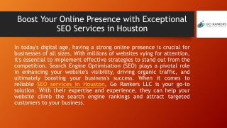 Boost Your Online Presence with Exceptional SEO Services