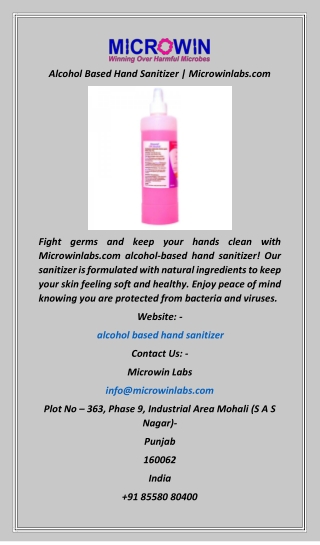 Alcohol Based Hand Sanitizer  Microwinlabs
