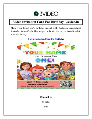 Video Invitation Card For Birthday  3video.in