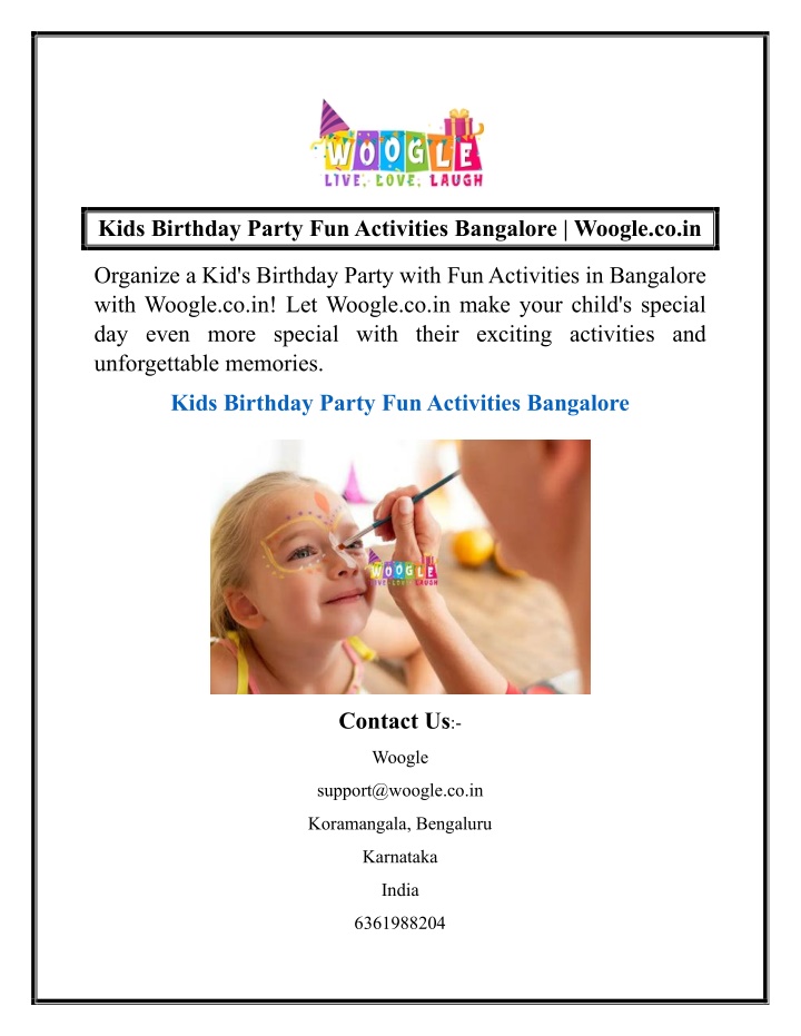 kids birthday party fun activities bangalore