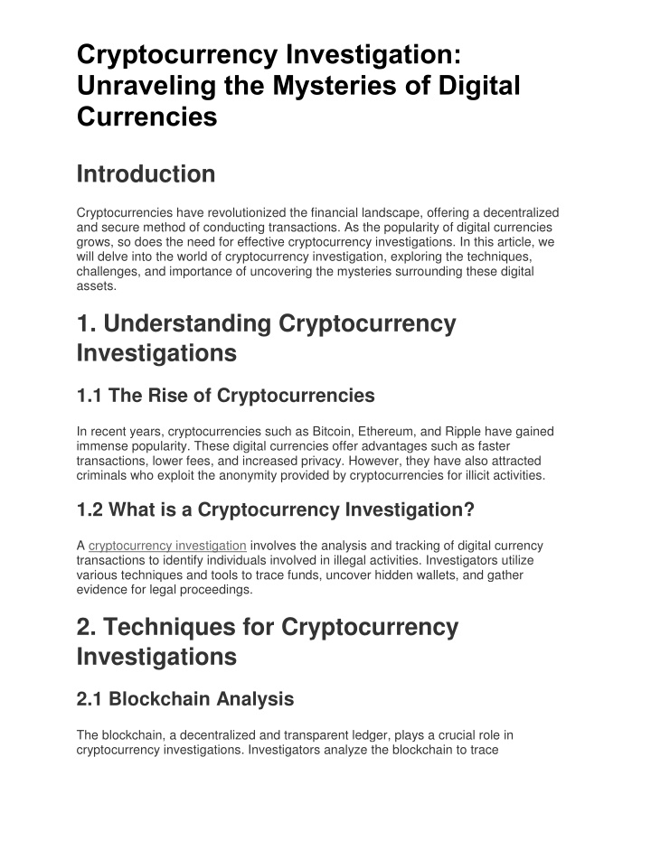 cryptocurrency investigation unraveling