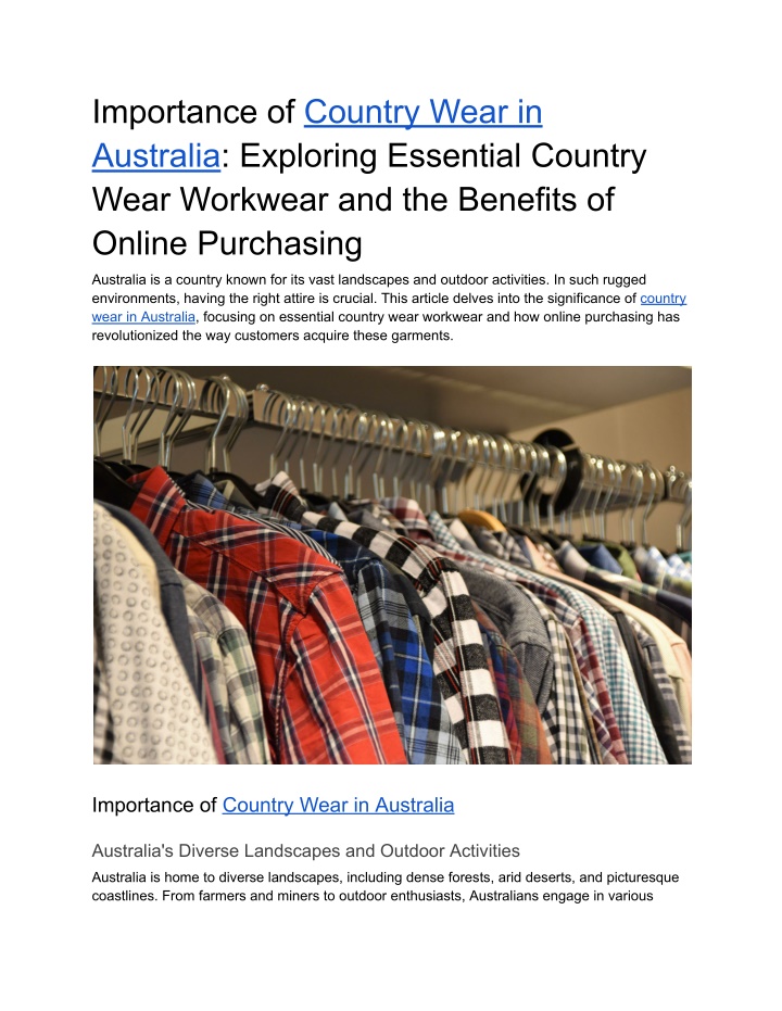 importance of country wear in australia exploring