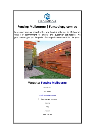 Fencing Melbourne  Fenceology.com.au