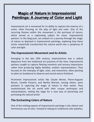 Magic of Nature in Impressionist Paintings: A Journey of Color and Light