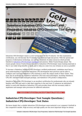 Salesforce Industries-CPQ-Developer Exam Preparation, Industries-CPQ-Developer Test Sample Questions