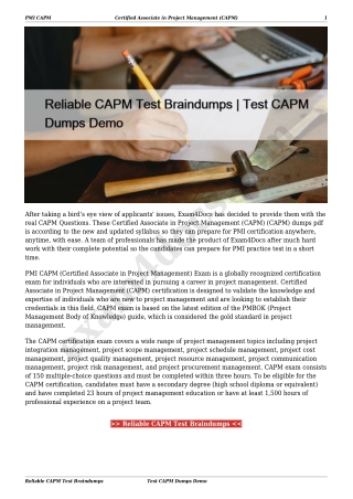 Reliable CAPM Test Braindumps | Test CAPM Dumps Demo